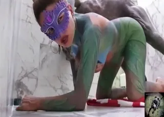 Girl in weird bodysuit bangs dog in 8 min clip